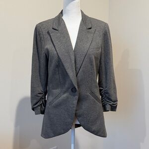 Gibson Women's Gray Blazer, rouched sleeves